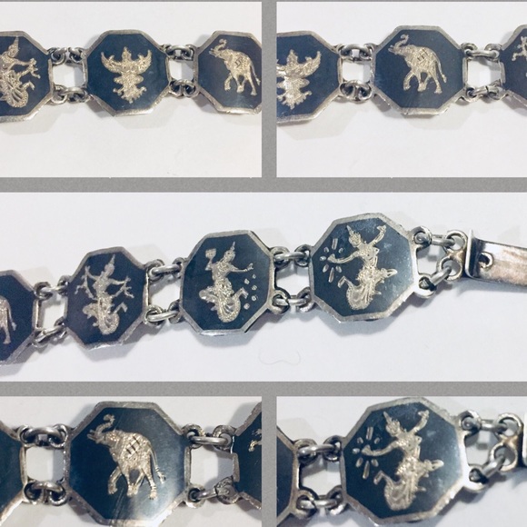 Vintage Siam Silver Bracelet Elephants Dancers - Picture 5 of 8